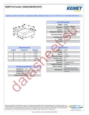 C0402C103K4RACAUTO datasheet  