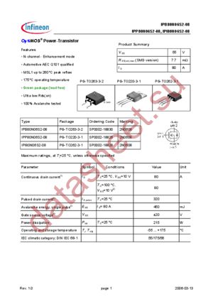 IPP80N06S208AKSA2 datasheet  