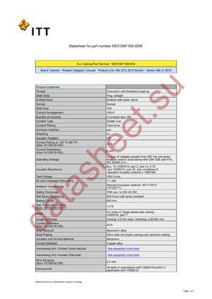 MS3106F16S-5SW datasheet  