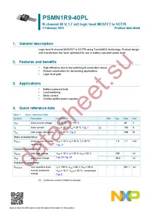 PSMN1R9-40PLQ datasheet  